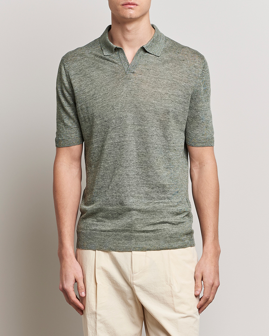 Mies | Gran Sasso | Gran Sasso | Knitted Linen Polo Green