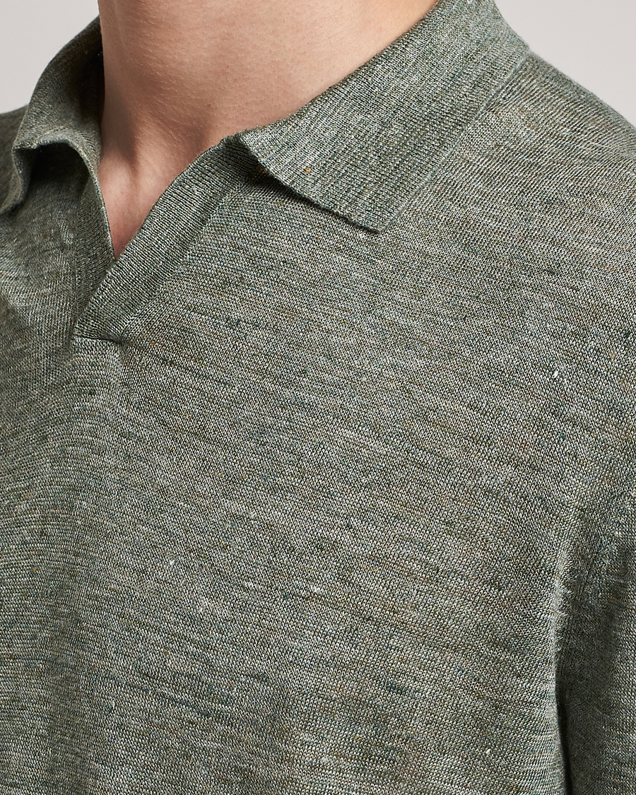 Mies | Pikeet | Gran Sasso | Knitted Linen Polo Green