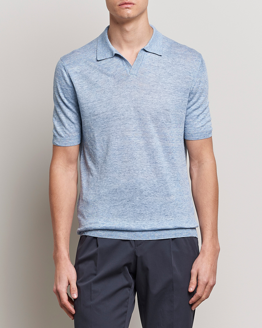 Mies |  | Gran Sasso | Knitted Linen Polo Blue