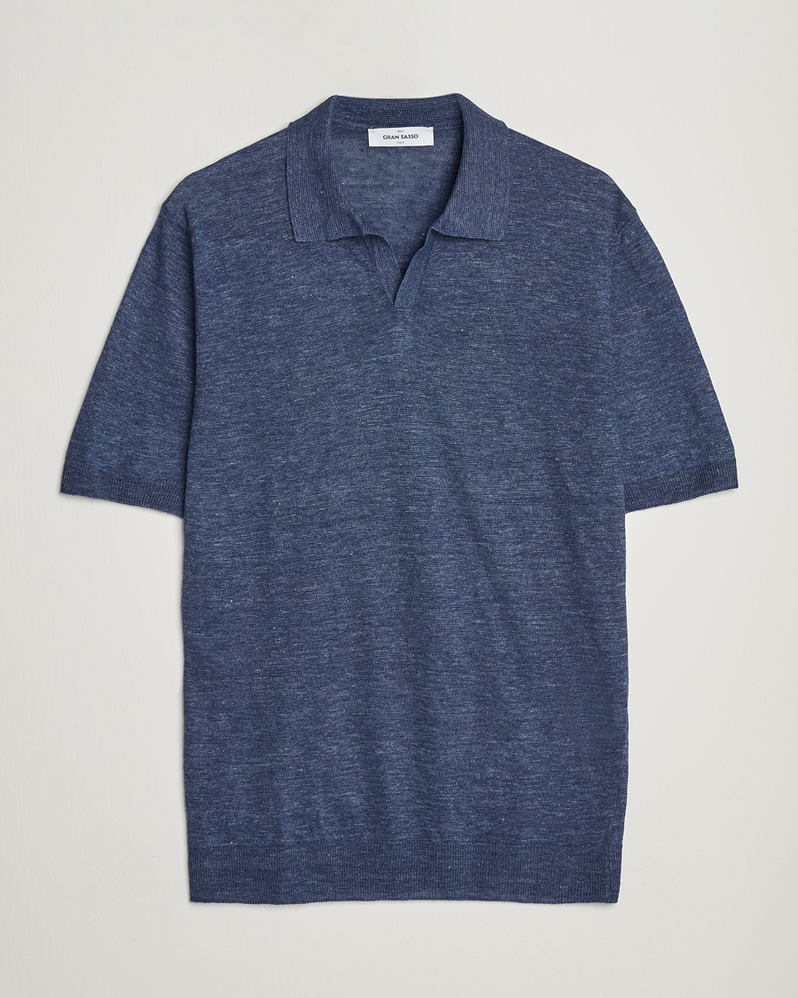 Mies | Pikeet | Gran Sasso | Knitted Linen Polo Navy Melange