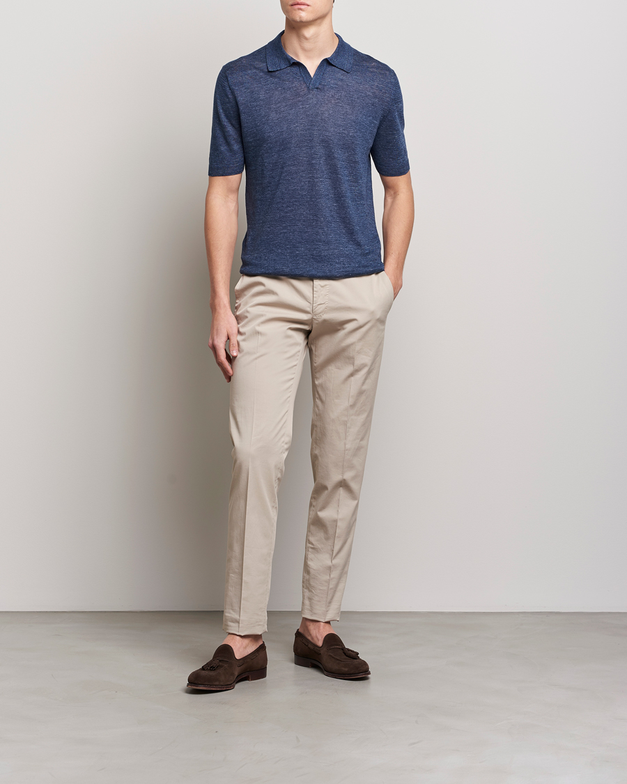 Mies | Pikeet | Gran Sasso | Knitted Linen Polo Navy Melange