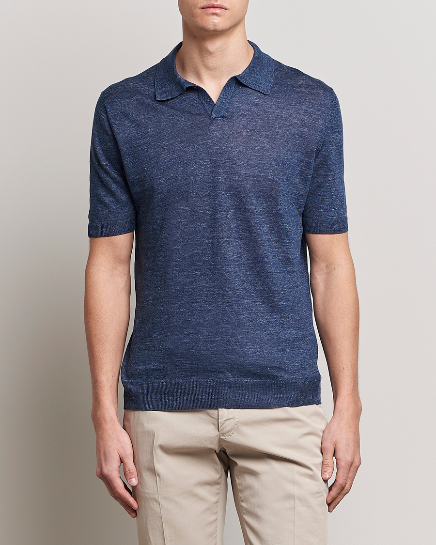 Mies |  | Gran Sasso | Knitted Linen Polo Navy