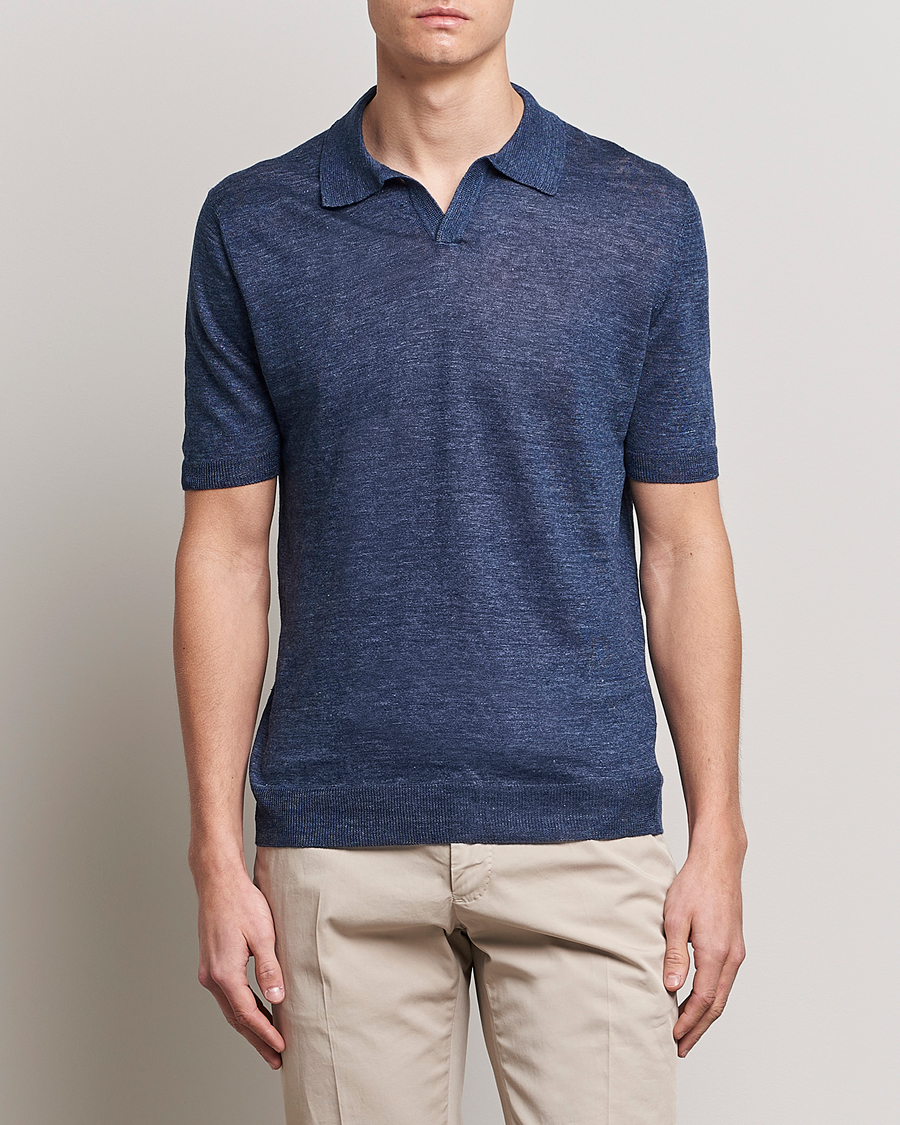 Mies | Pikeet | Gran Sasso | Knitted Linen Polo Navy Melange
