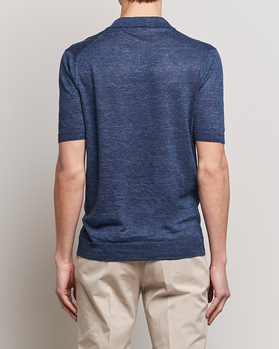 Mies | Pikeet | Gran Sasso | Knitted Linen Polo Navy Melange