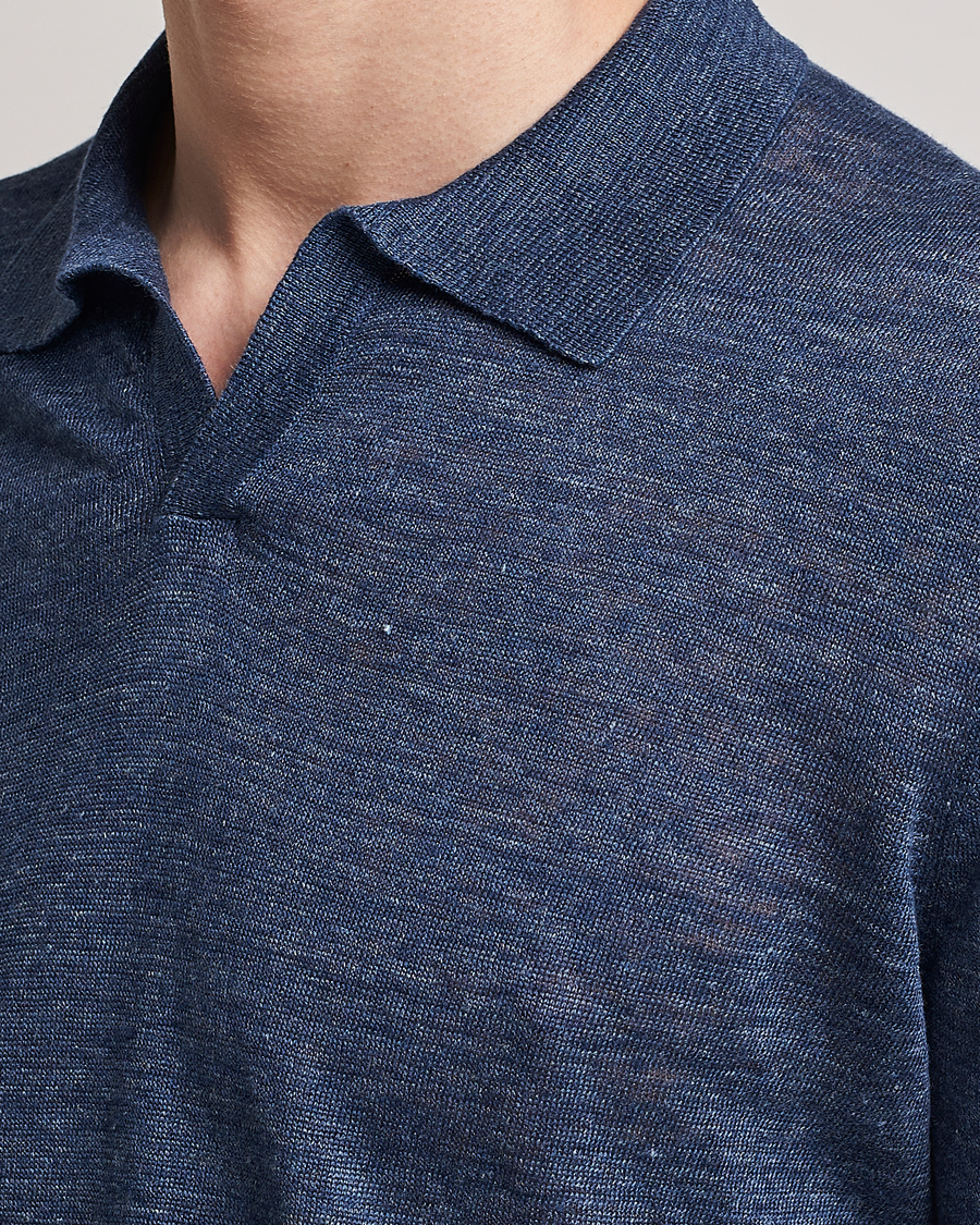 Mies | Pikeet | Gran Sasso | Knitted Linen Polo Navy Melange