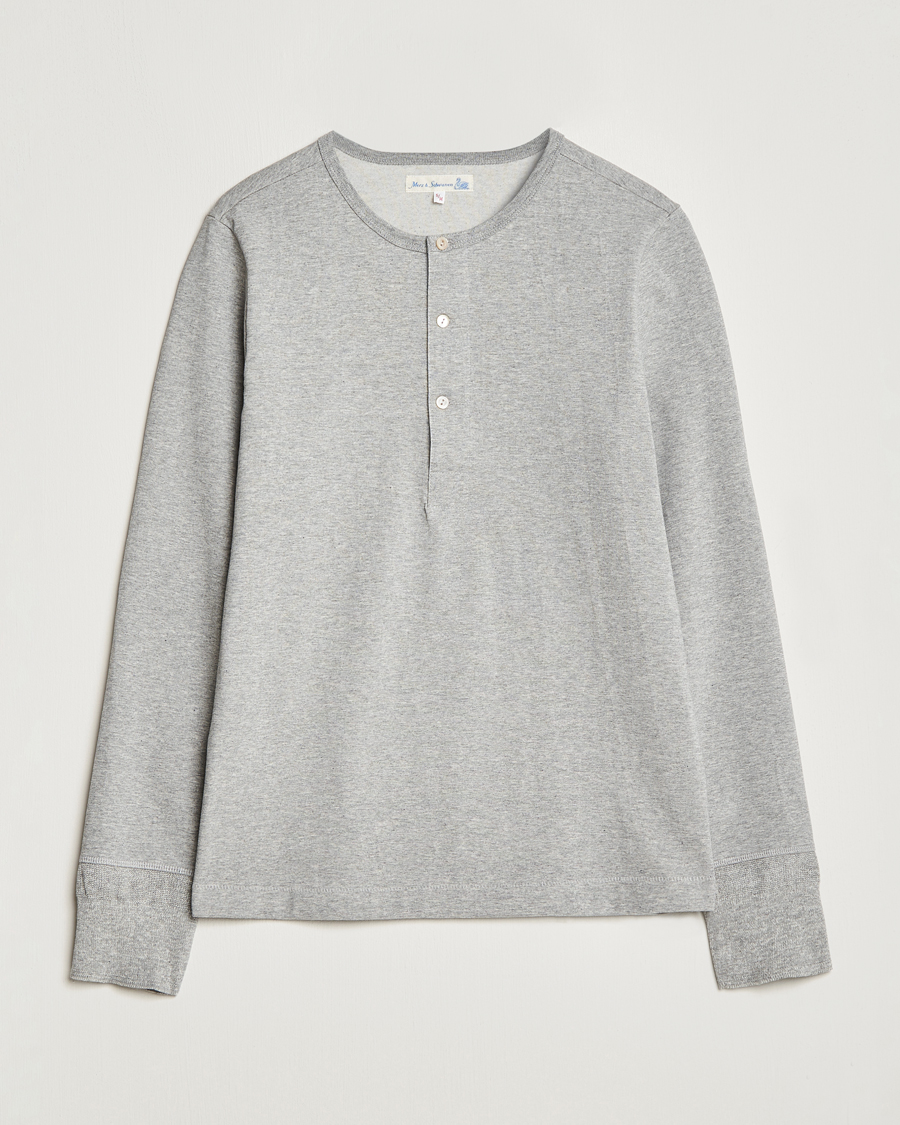 Mies | Pitkähihaiset t-paidat | Merz b. Schwanen | Classic Organic Cotton Henley Sweater Grey Mel