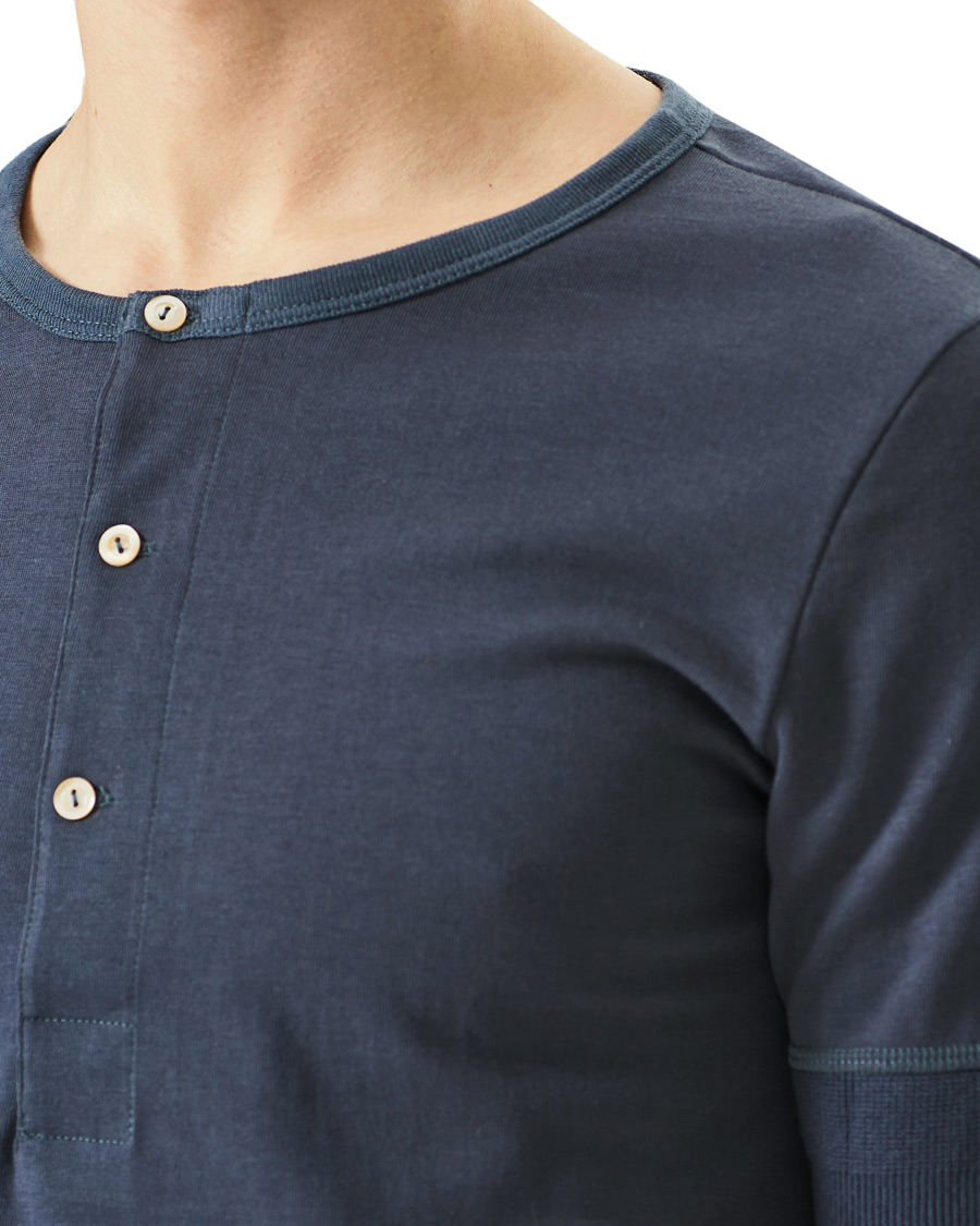 Mies | T-paidat | Merz b. Schwanen | Short Sleeve Organic Cotton Henley Navy