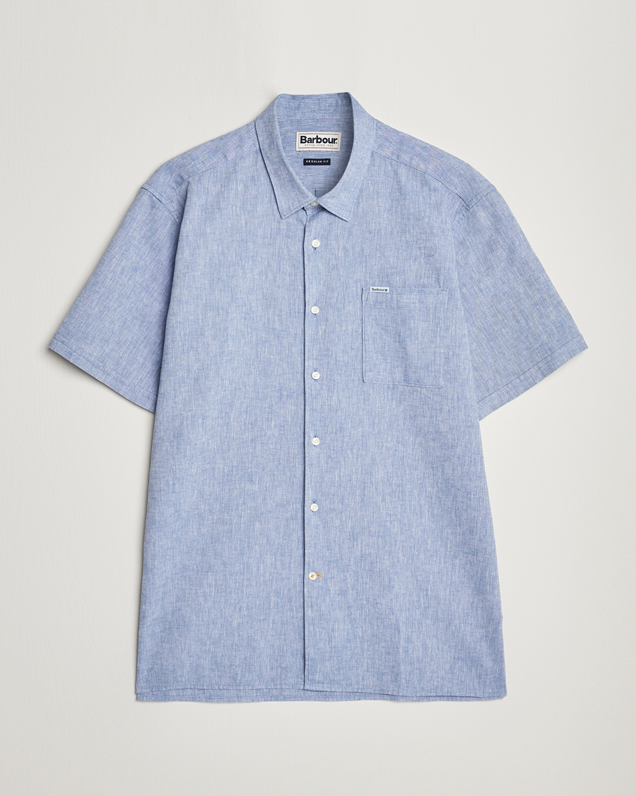 Mies | Kauluspaidat | Barbour Lifestyle | Nelson Short Sleeve Linen/Cotton Shirt Blue