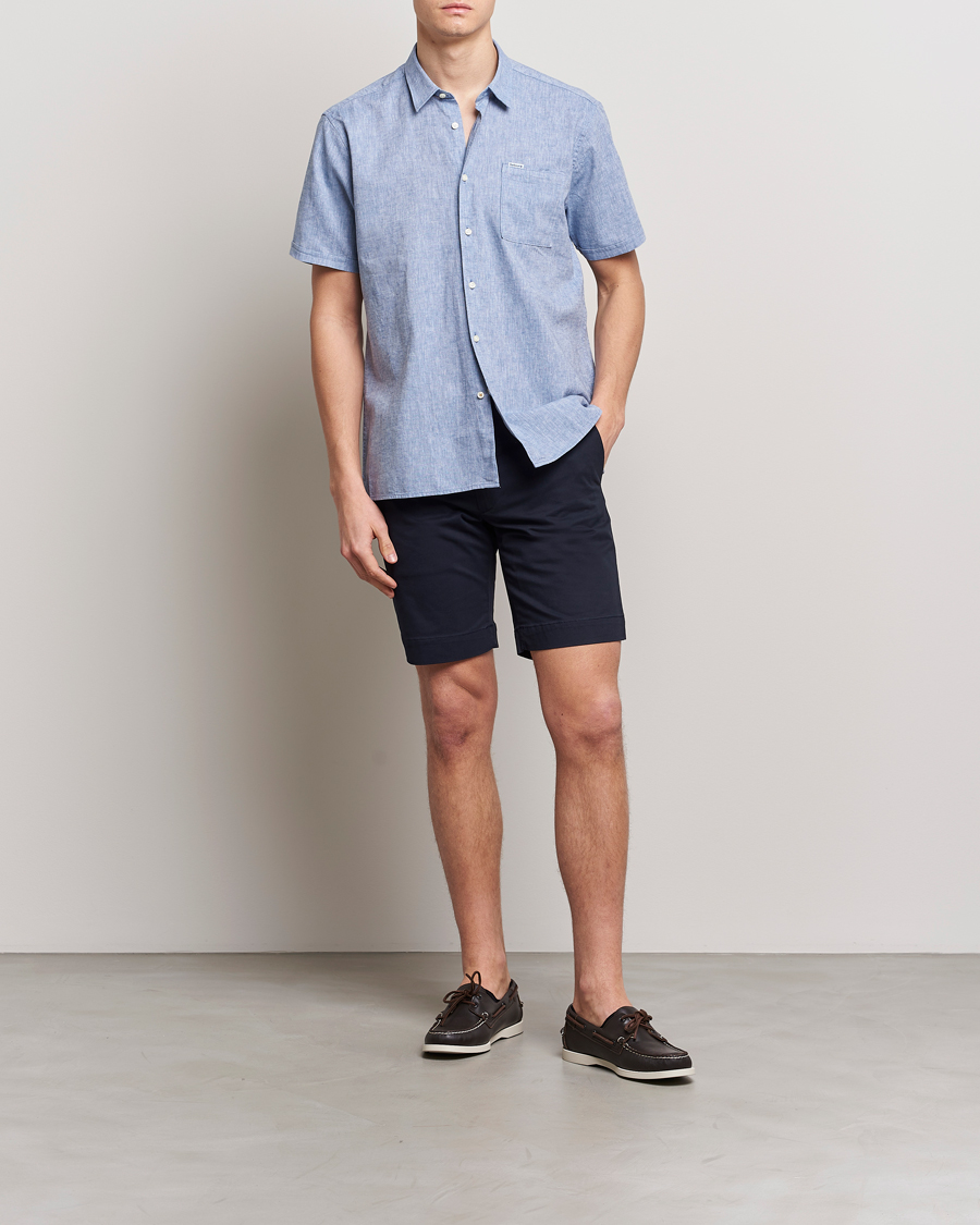 Mies | Kauluspaidat | Barbour Lifestyle | Nelson Short Sleeve Linen/Cotton Shirt Blue