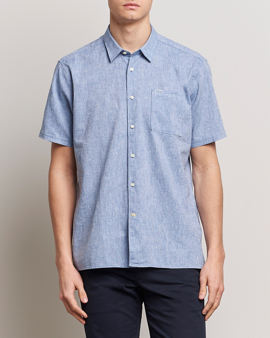 Mies | Kauluspaidat | Barbour Lifestyle | Nelson Short Sleeve Linen/Cotton Shirt Blue