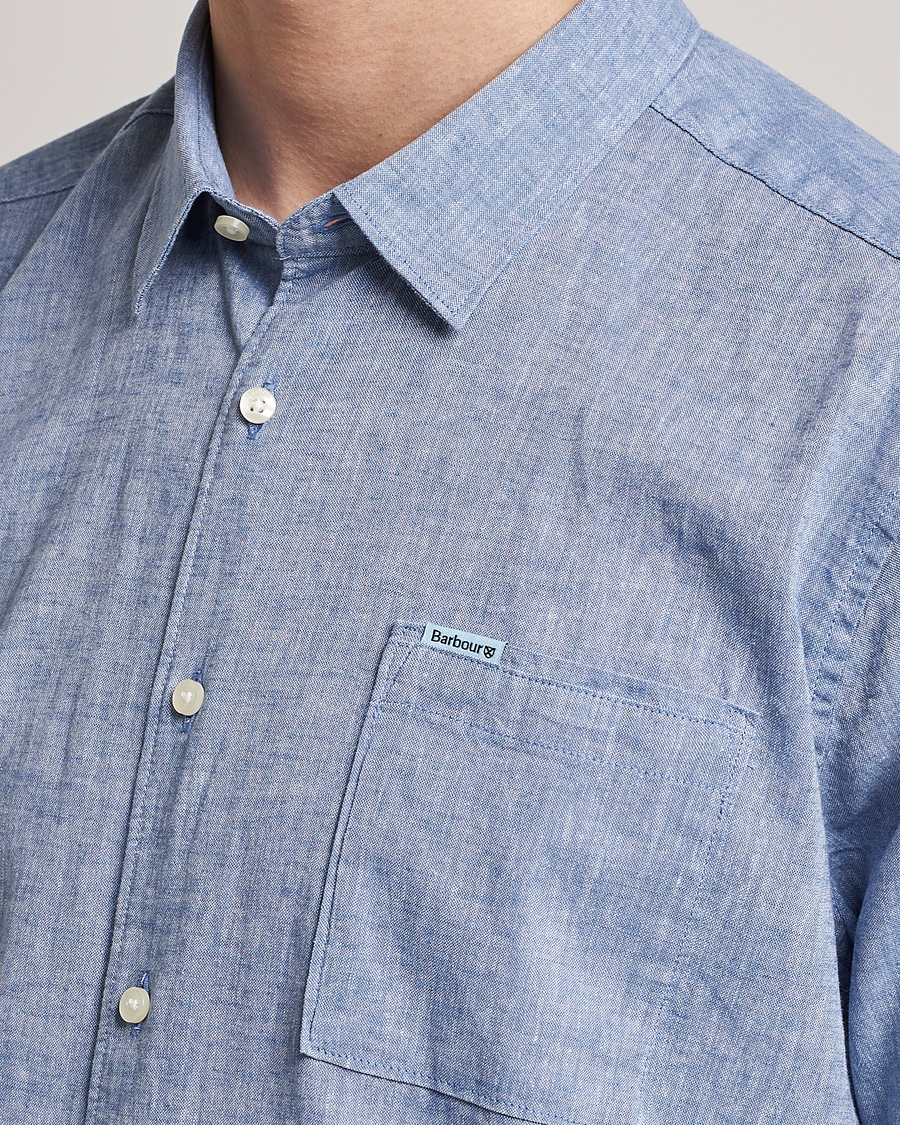 Mies | Kauluspaidat | Barbour Lifestyle | Nelson Short Sleeve Linen/Cotton Shirt Blue