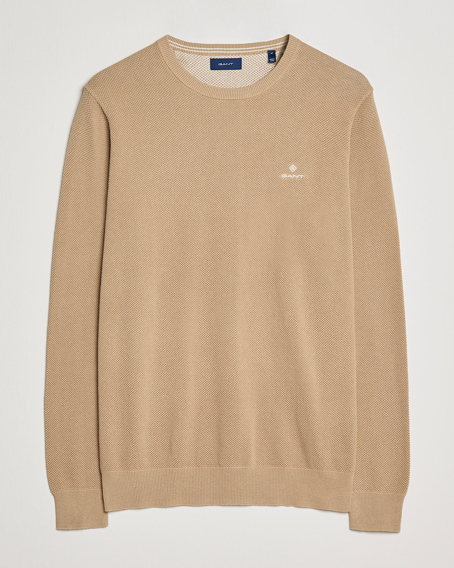 Mies | Puserot | GANT | Cotton Pique Crew Neck Pullover Dark Khaki