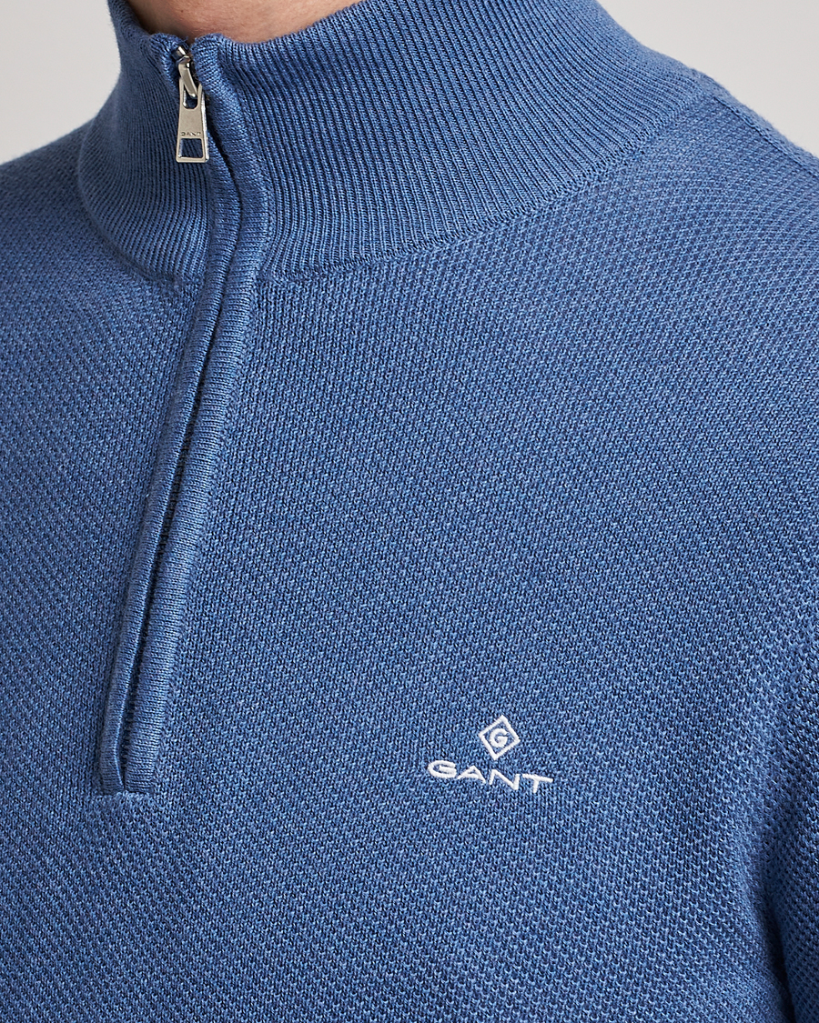 Mies | Puserot | GANT | Cotton Pique Half-Zip Sweater Denim Blue Melange
