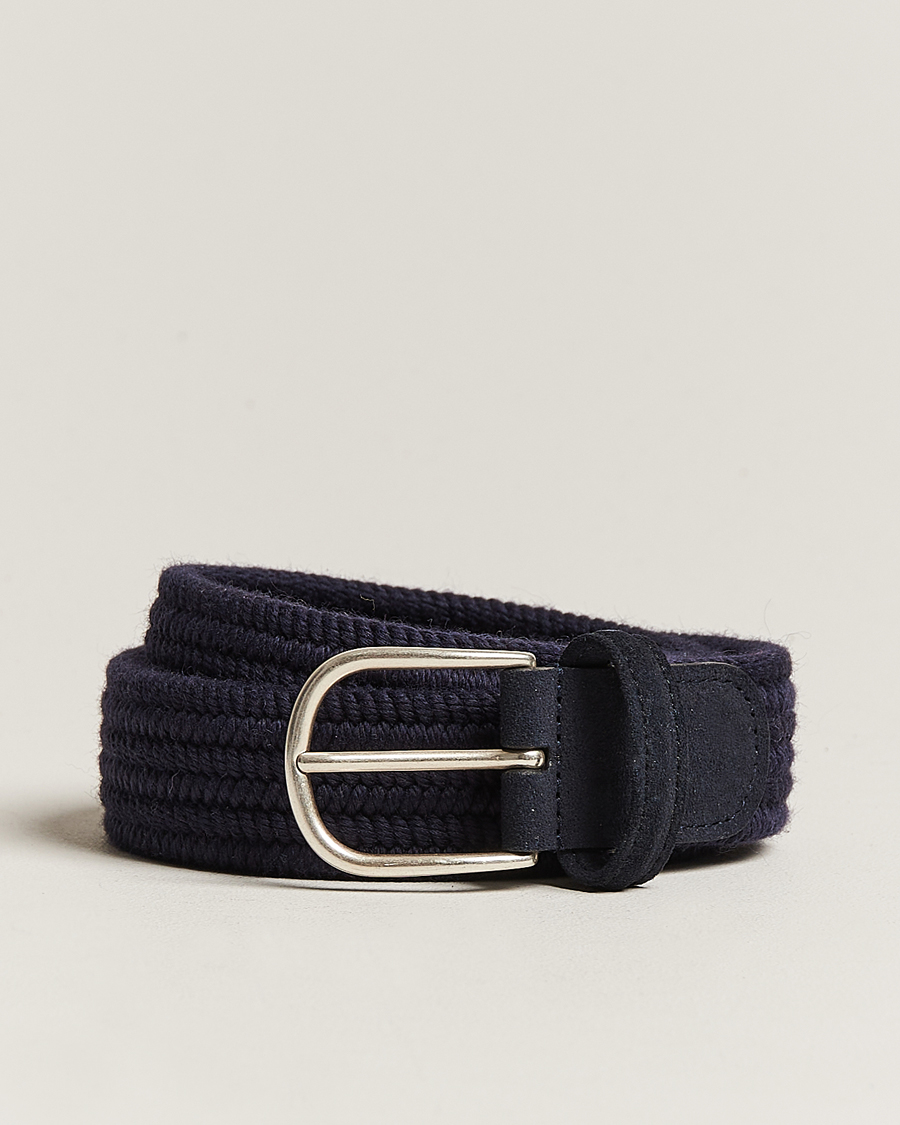Mies | Vyöt | Anderson's | Braided Wool Belt Navy