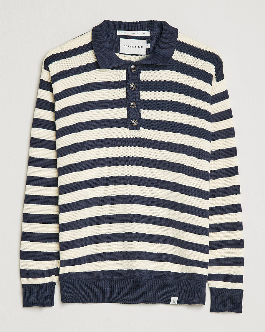 Mies | Puserot | Peregrine | Richmond Knitted Rugby Shirt Navy/White