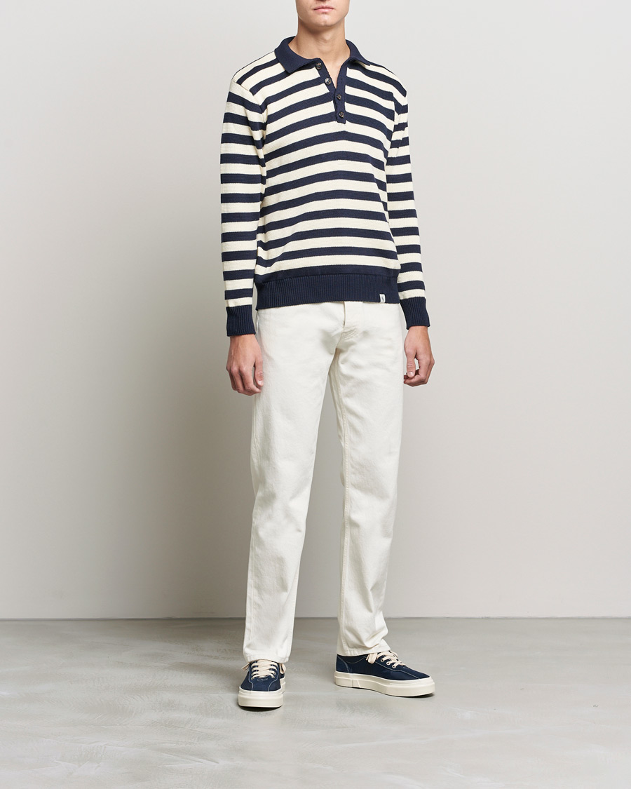 Mies | Puserot | Peregrine | Richmond Knitted Rugby Shirt Navy/White