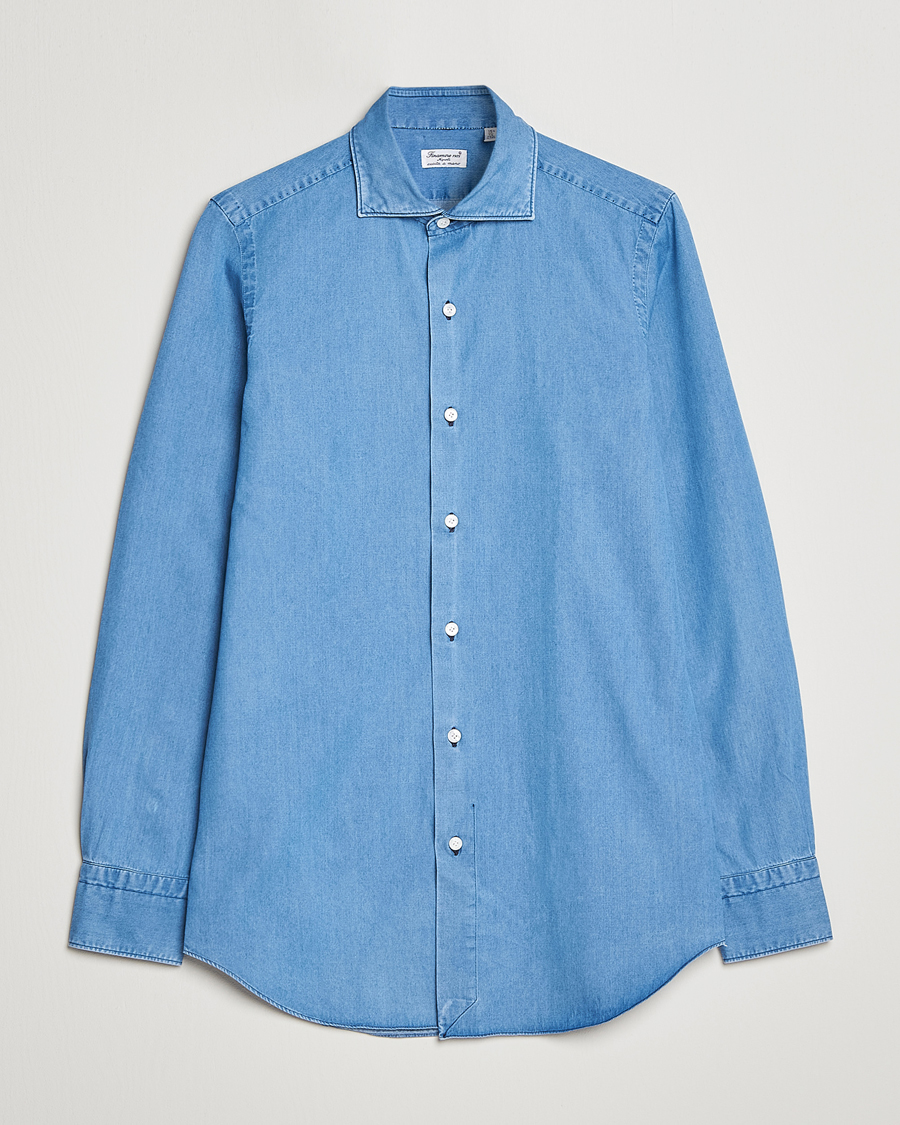 Mies | Kauluspaidat | Finamore Napoli | Milano Slim Denim Shirt Light Indigo