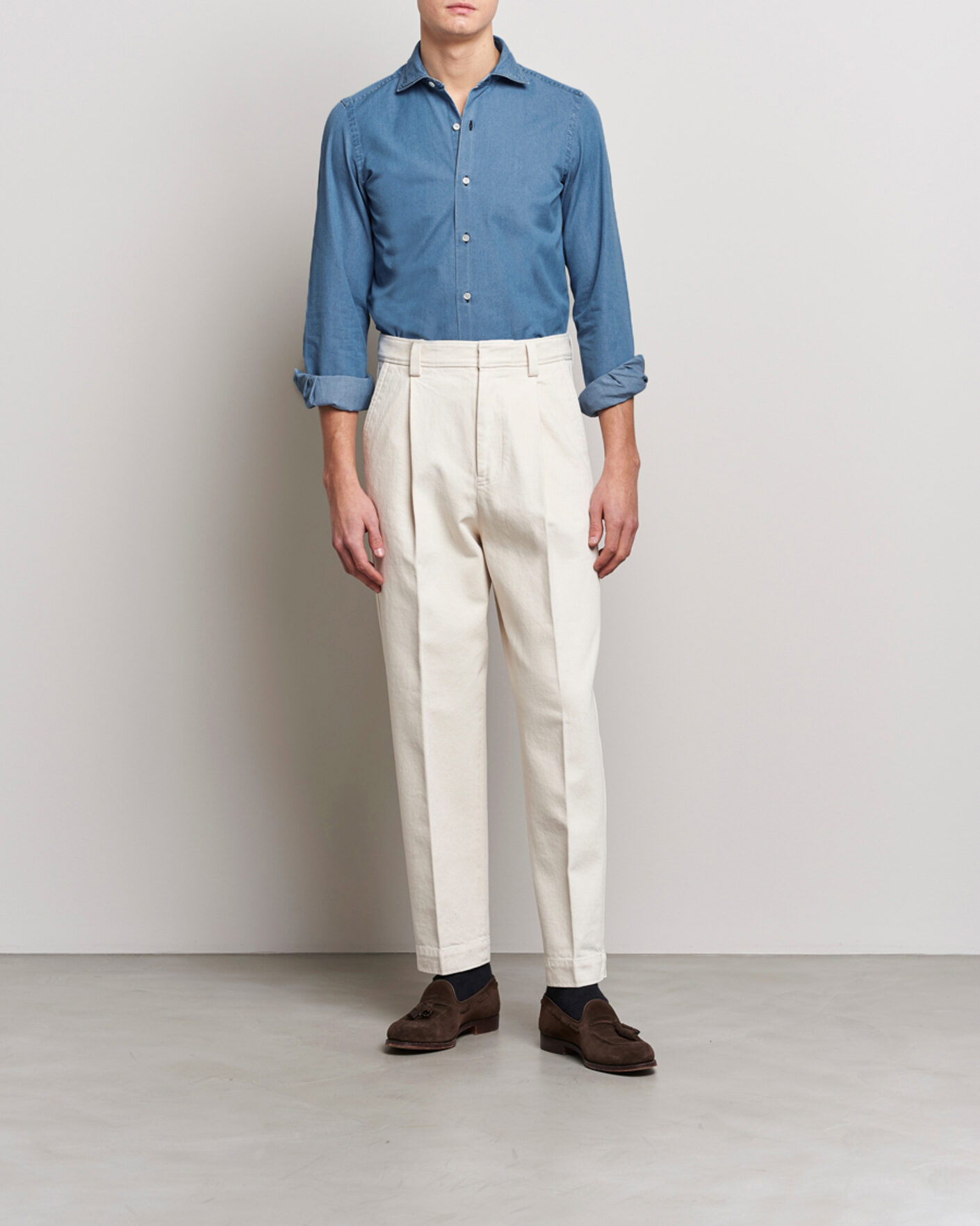 Mies | Kauluspaidat | Finamore Napoli | Milano Slim Denim Shirt Light Indigo