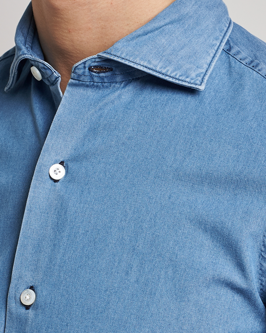 Mies | Kauluspaidat | Finamore Napoli | Milano Slim Denim Shirt Light Indigo