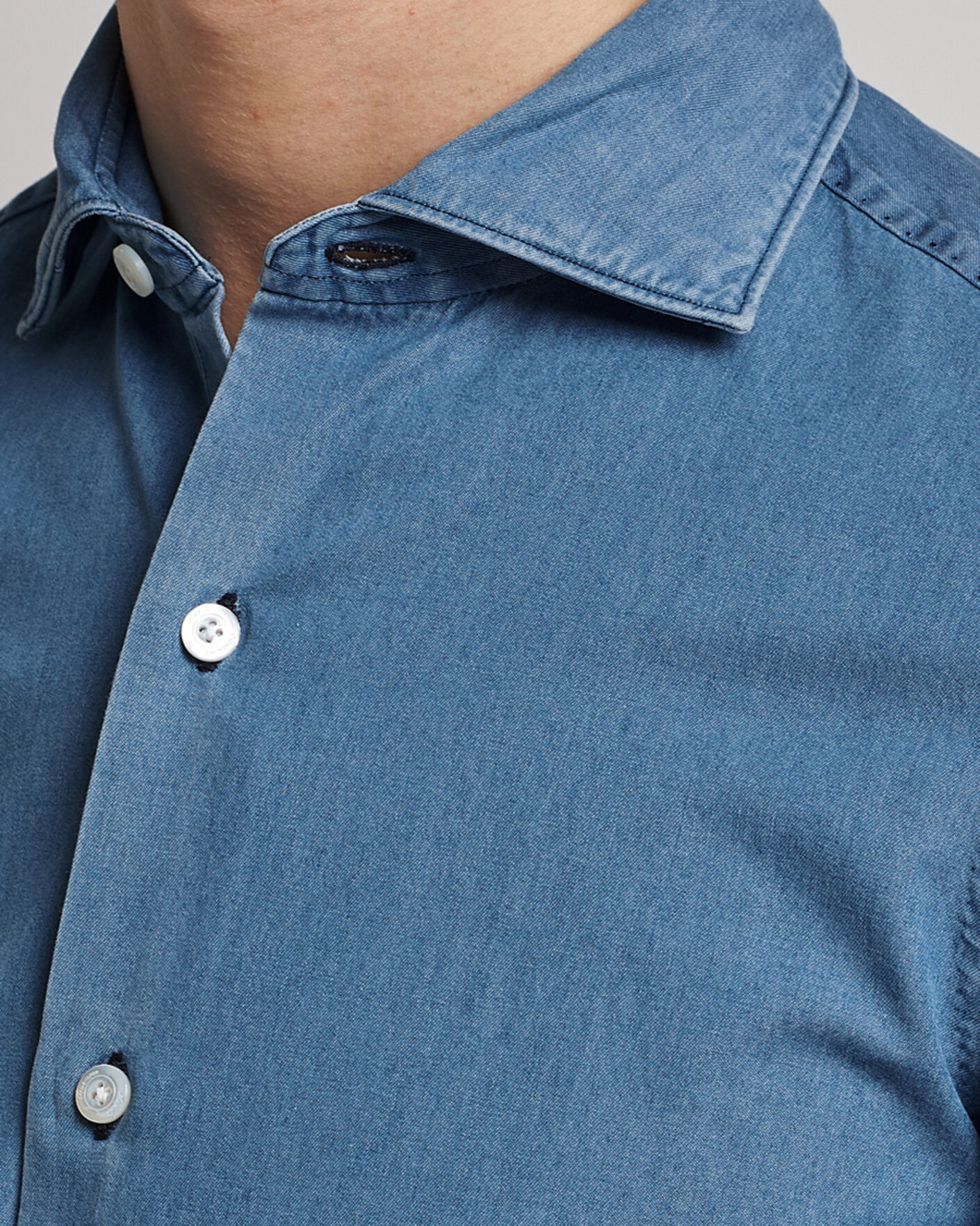 Mies | Kauluspaidat | Finamore Napoli | Milano Slim Denim Shirt Light Indigo