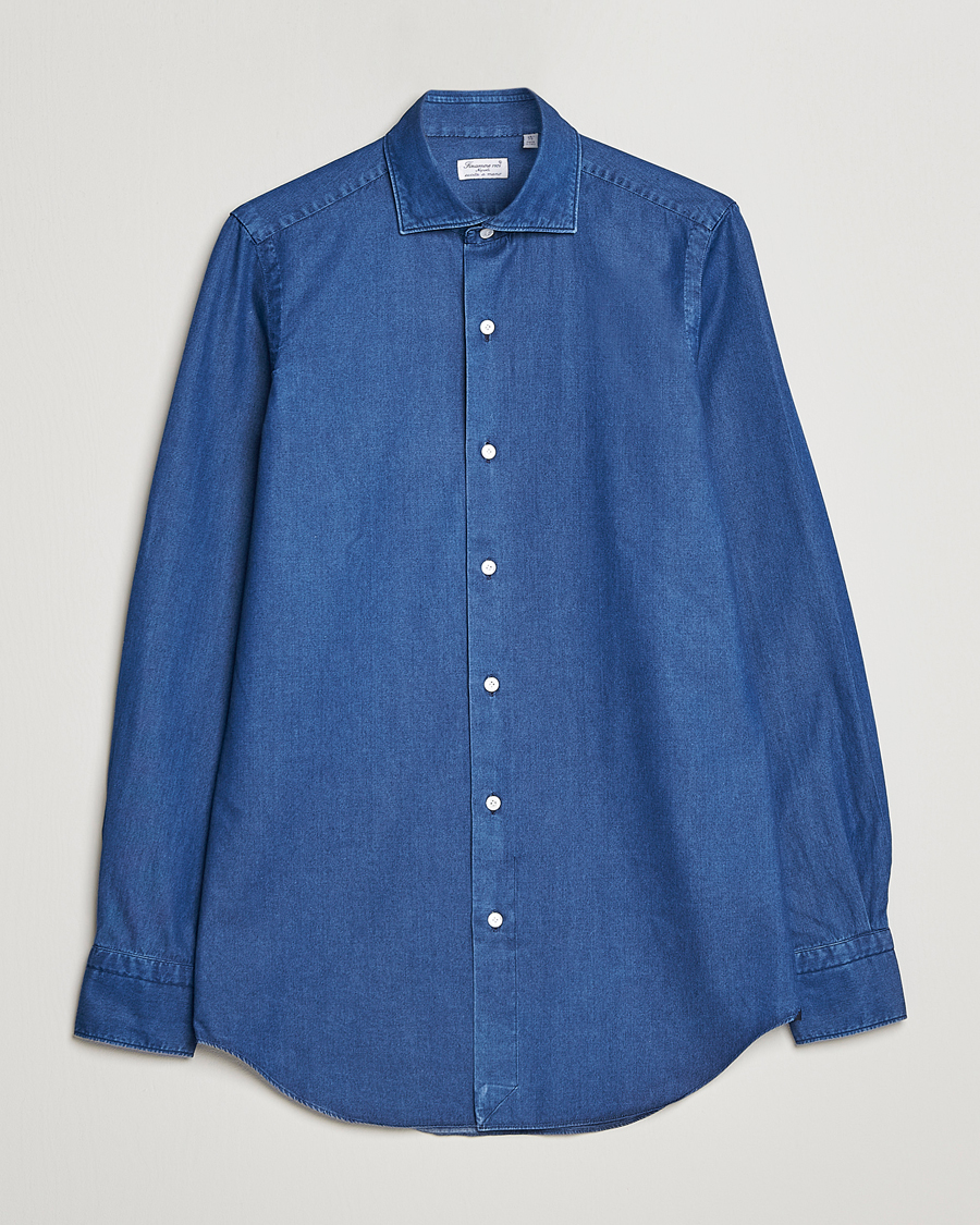 Mies | Kauluspaidat | Finamore Napoli | Milano Slim Denim Shirt Dark Indigo