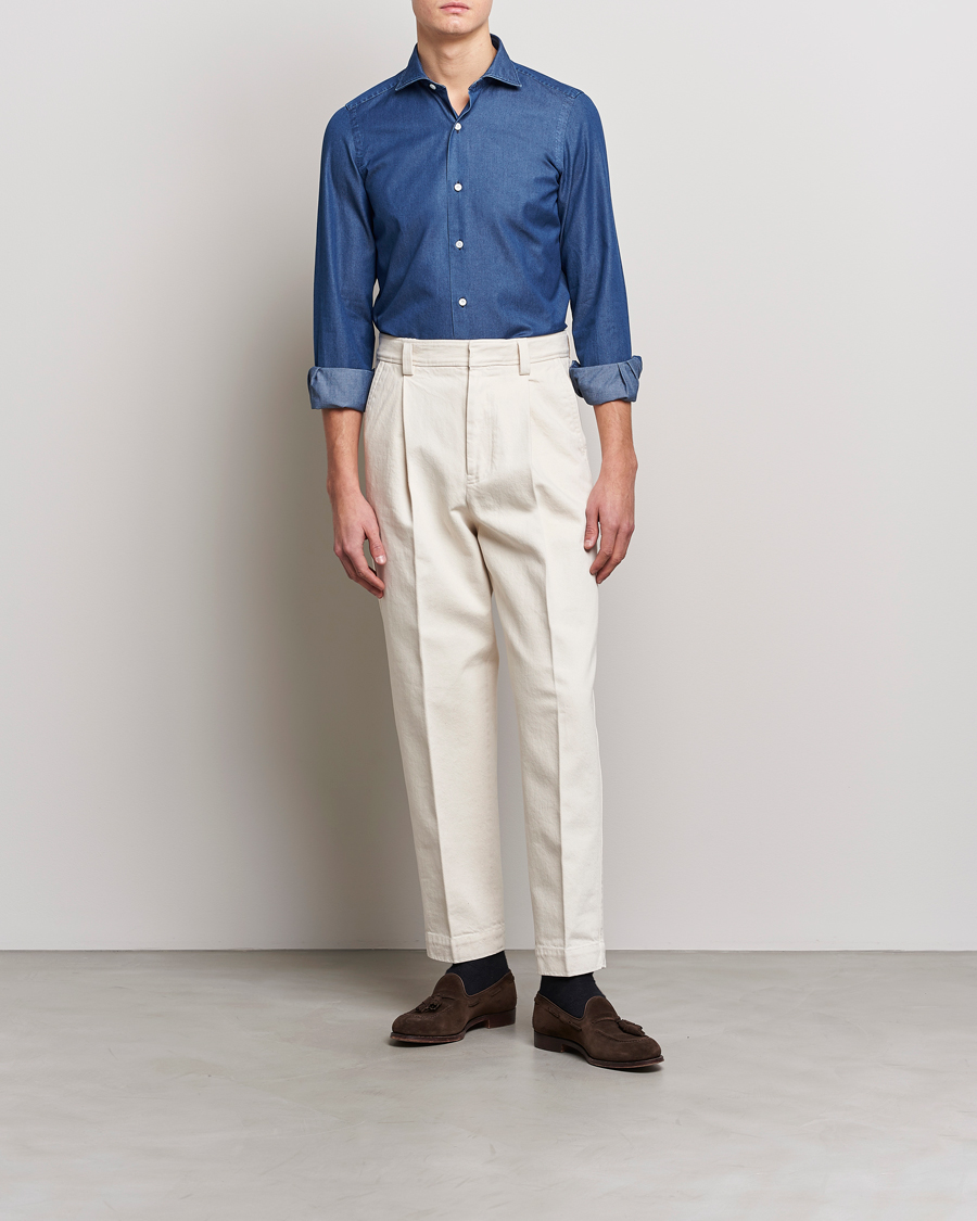 Mies | Kauluspaidat | Finamore Napoli | Milano Slim Denim Shirt Dark Indigo