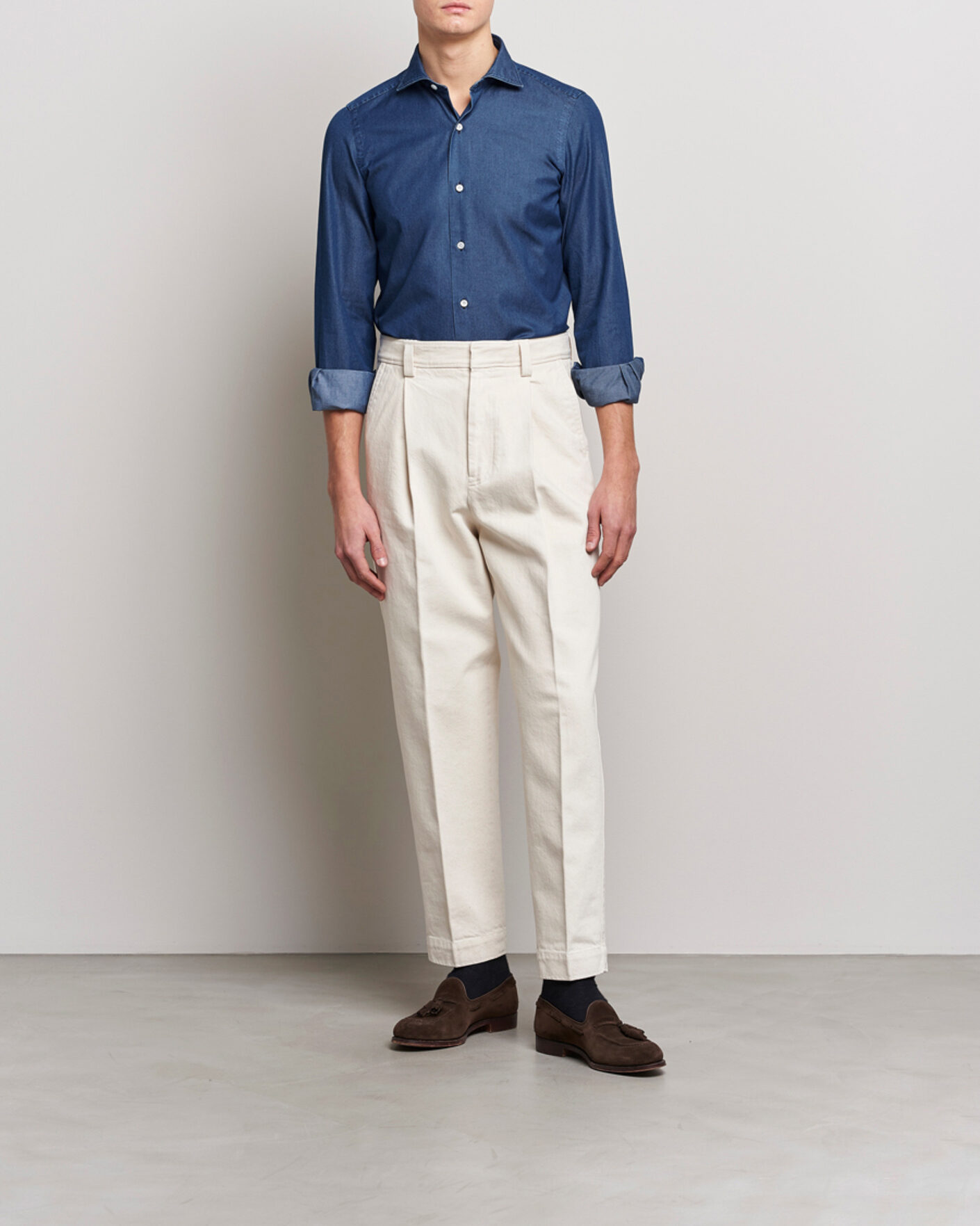 Mies | Kauluspaidat | Finamore Napoli | Milano Slim Denim Shirt Dark Indigo