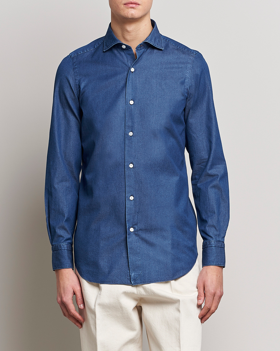 Mies | Kauluspaidat | Finamore Napoli | Milano Slim Denim Shirt Dark Indigo