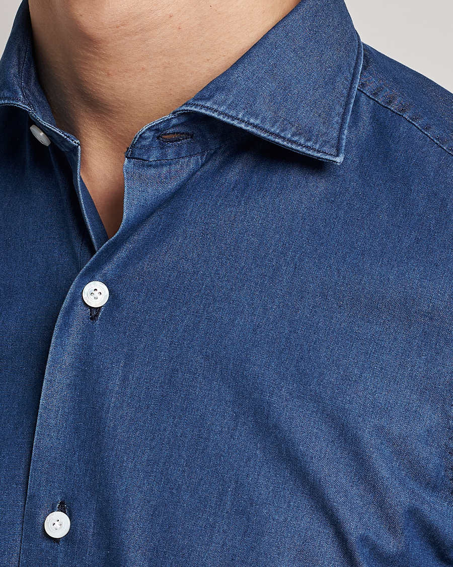 Mies | Kauluspaidat | Finamore Napoli | Milano Slim Denim Shirt Dark Indigo