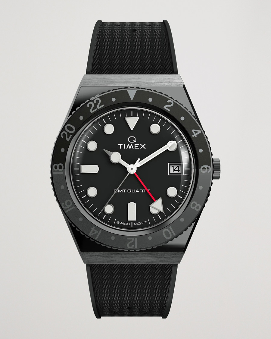 Mies | Timex Q Diver GMT 38mm Rubber Strap Black/Grey | Timex | Q Diver GMT 38mm Rubber Strap Black/Grey