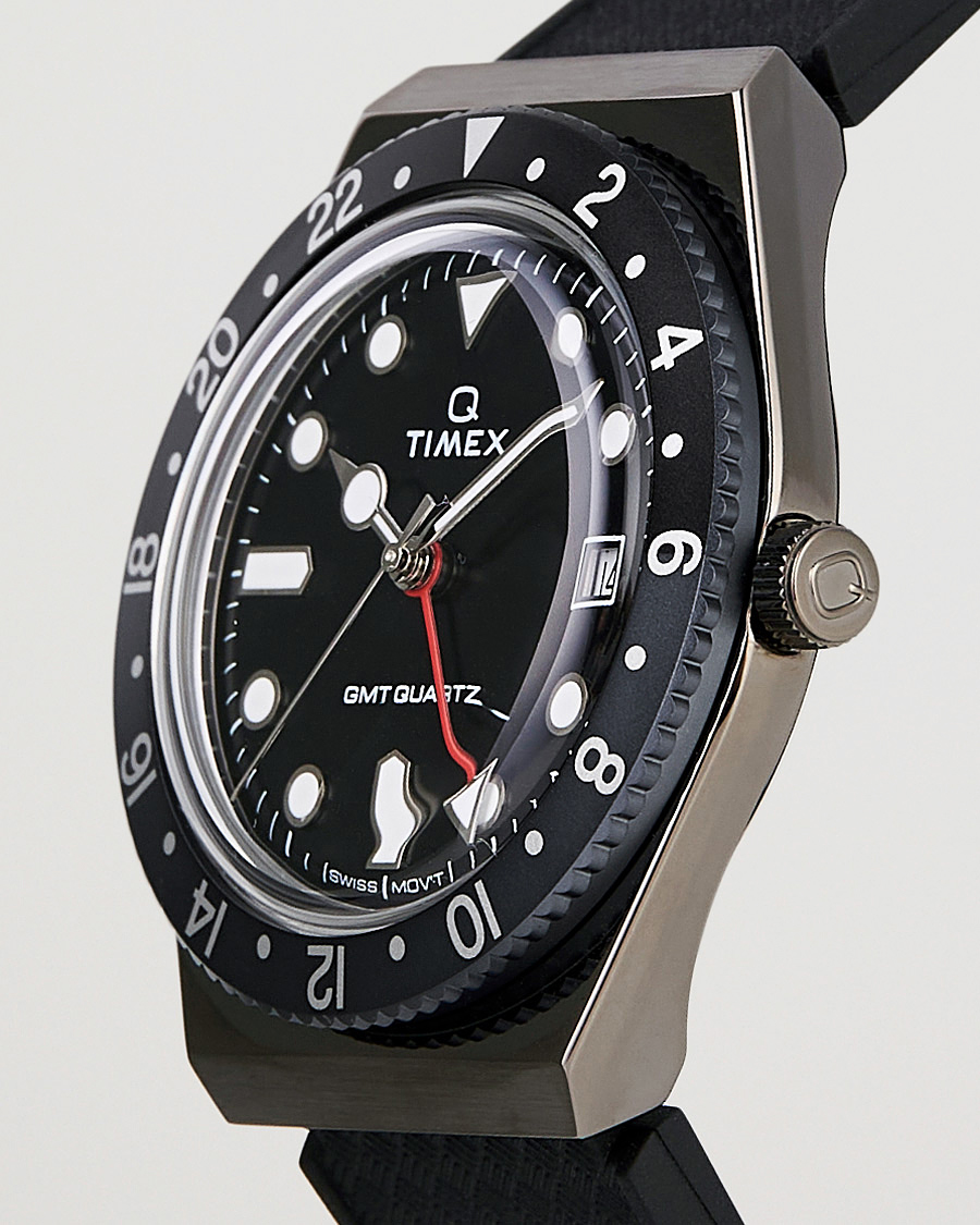 Mies | Kellot | Timex | Q Diver GMT 38mm Rubber Strap Black/Grey