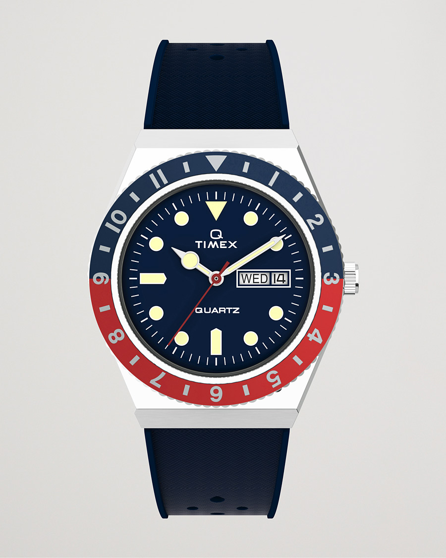 Mies | Timex Q Diver 38mm Rubber Strap Blue/Red | Timex | Q Diver 38mm Rubber Strap Blue/Red
