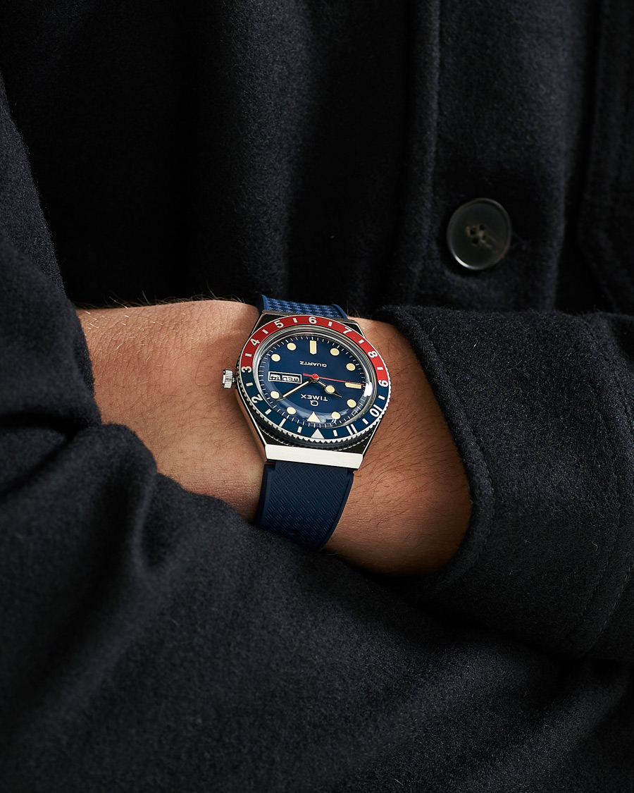 Mies | Timex Q Diver 38mm Rubber Strap Blue/Red | Timex | Q Diver 38mm Rubber Strap Blue/Red