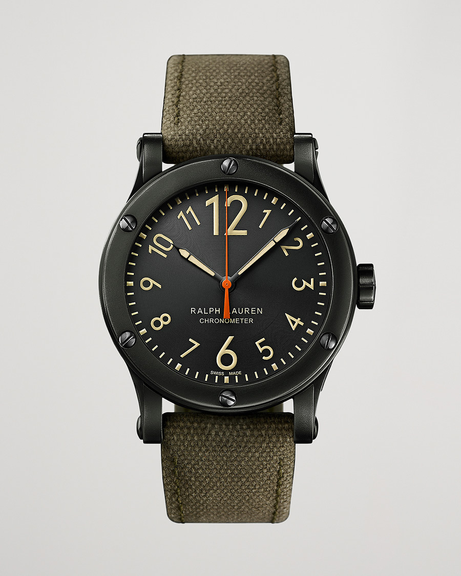 Mies | Polo Ralph Lauren 39mm Safari Chronometer Black Steel/Canvas Strap | Polo Ralph Lauren | 39mm Safari Chronometer Black Steel/Canvas Strap