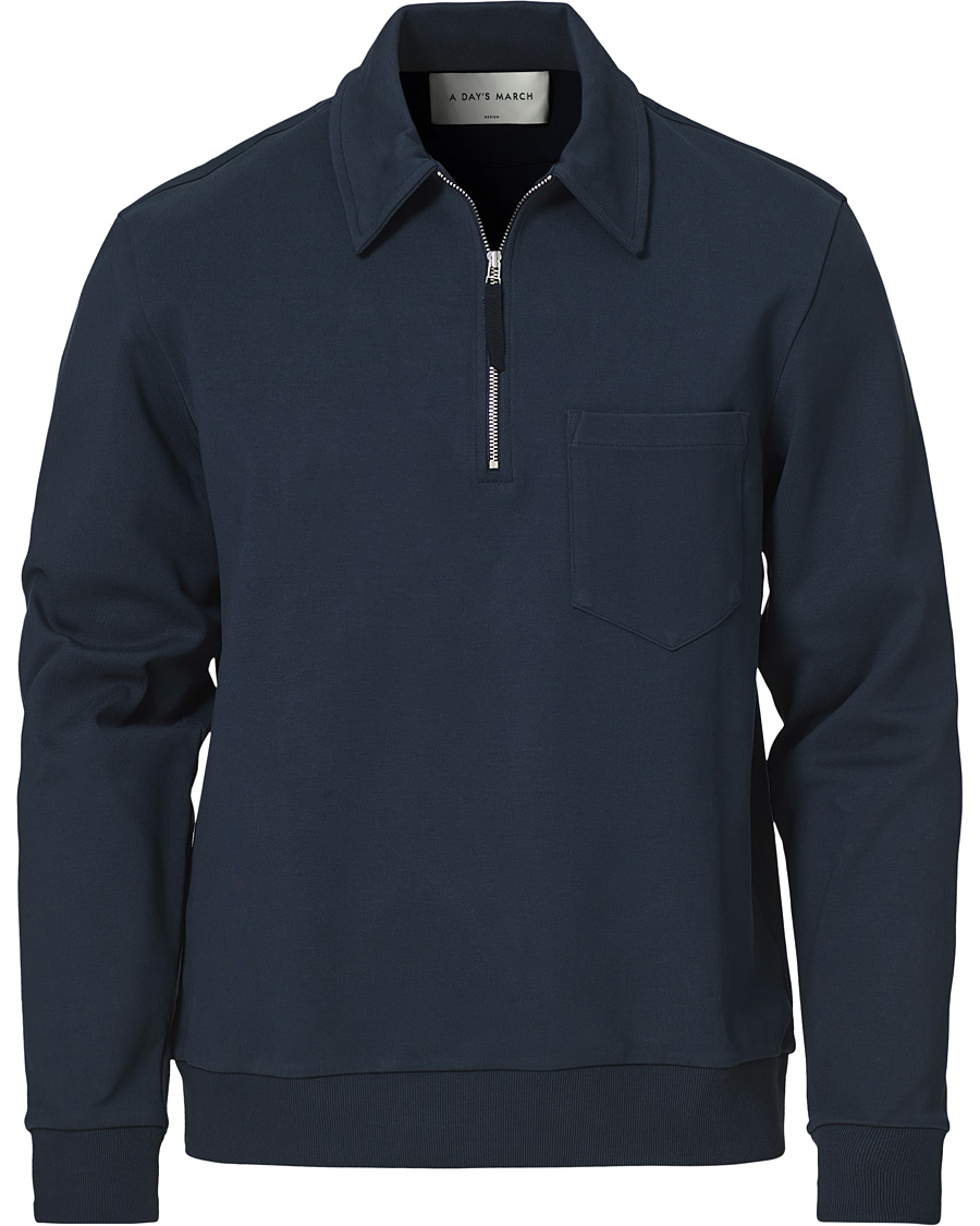 Miehet | Contemporary Creators | A Day's March | Cabot Half-Zip Polo Sweater Navy