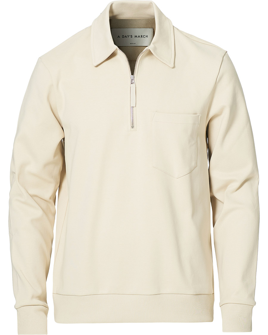Mies | Puserot | A Day's March | Cabot Half-Zip Polo Sweater Sand
