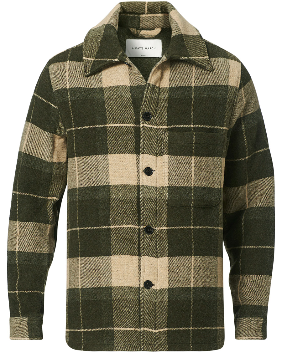 Miehet |  | A Day's March | Epernay Checked Wool Overshirt Moss Checked