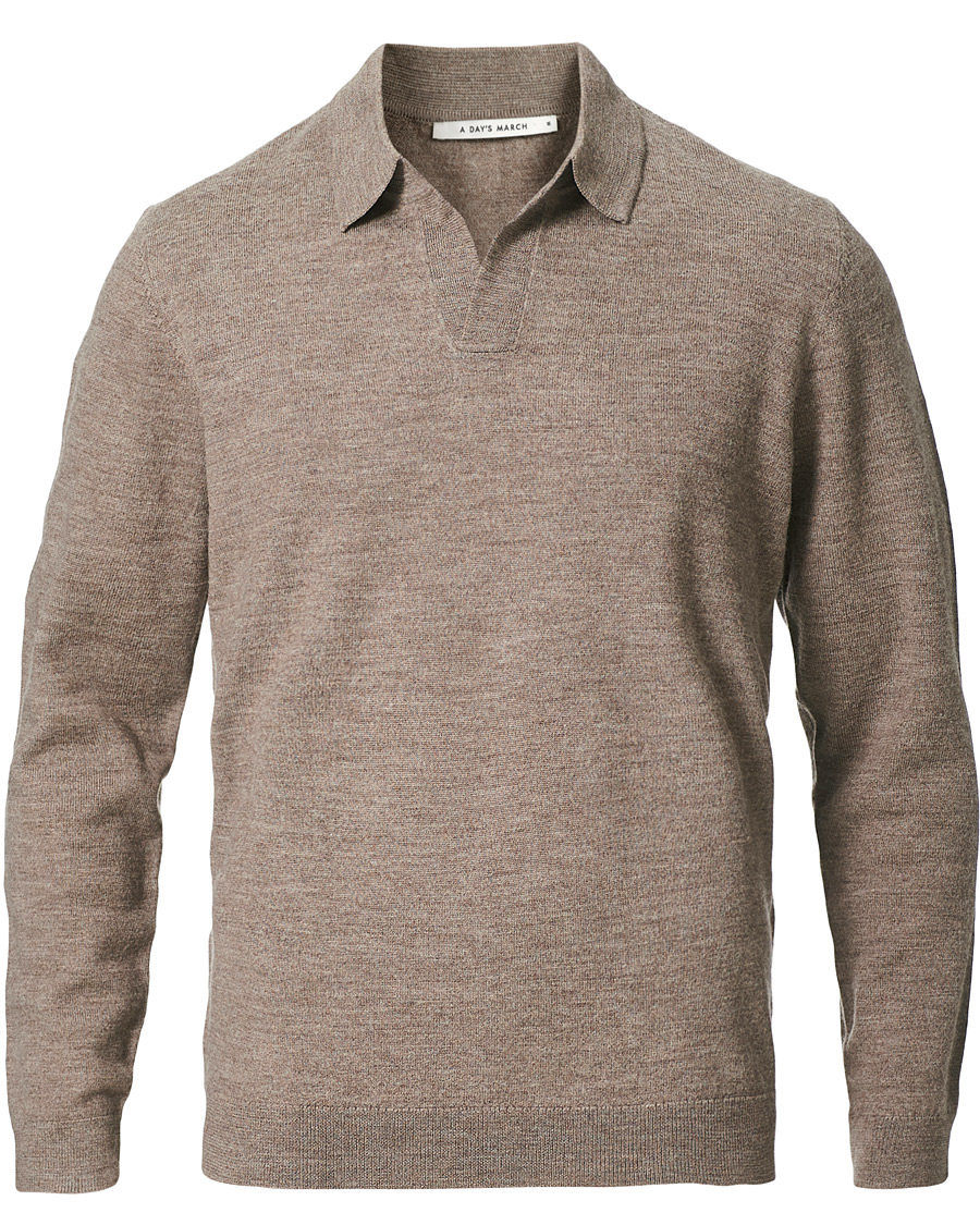 Miehet |  | A Day's March | Manol Open Collar Merino Polo Taupe Melange