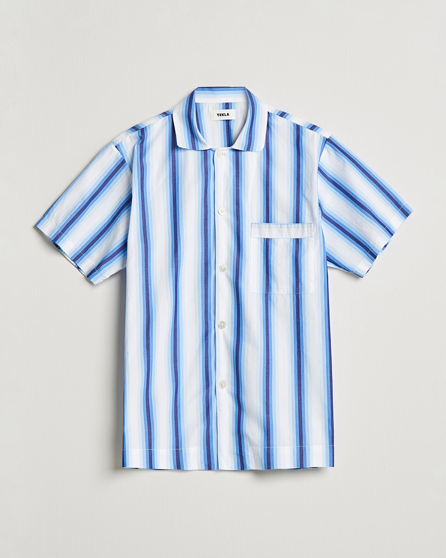 Mies | Yöpuvut ja kylpytakit | Tekla | Poplin Pyjama Short Sleeve Shirt Blue Marquee