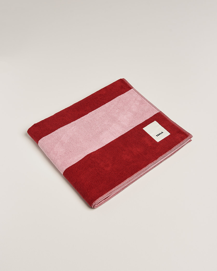 Mies | Tekla Organic Terry Beach Towel Red Block Stripes | Tekla | Organic Terry Beach Towel Red Block Stripes