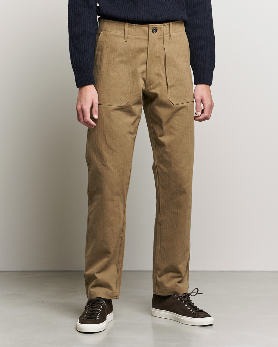 Mies | Housut | Private White V.C. | Maker´s Cotton Herringbone Trousers Sand