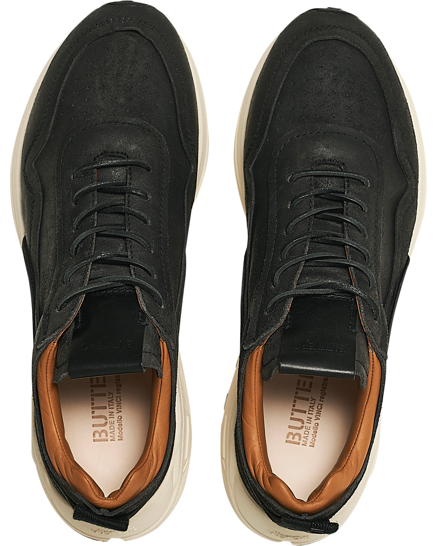 Mies | Buttero Vinci Bianchetto Leather Running Sneaker Black | Buttero | Vinci Bianchetto Leather Running Sneaker Black