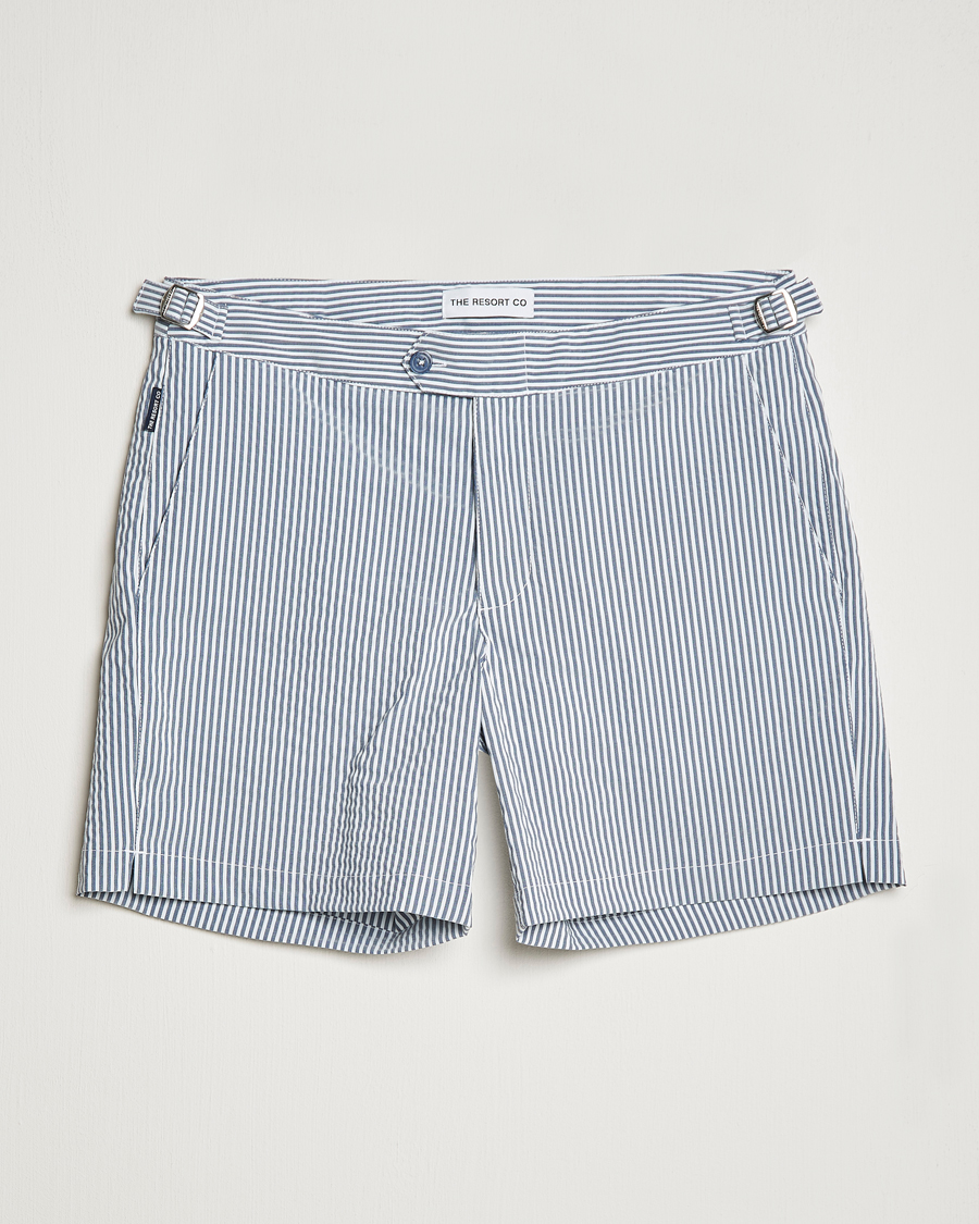 Mies | Uimahousut | The Resort Co | Tailored Swim Shorts Navy Stripe Seersucker