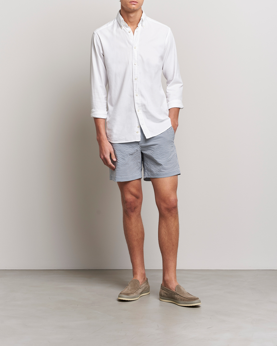 Mies | Uimahousut | The Resort Co | Tailored Swim Shorts Navy Stripe Seersucker