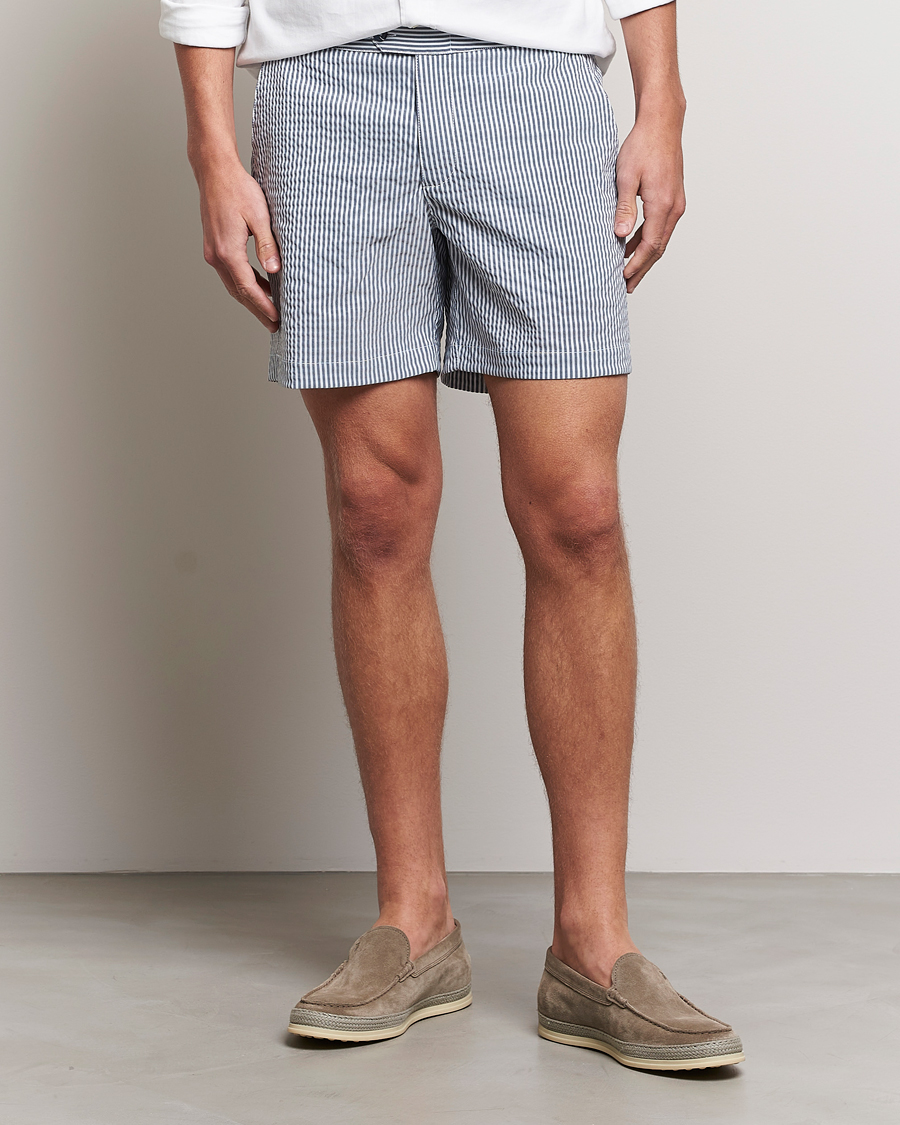 Mies | Uimahousut | The Resort Co | Tailored Swim Shorts Navy Stripe Seersucker