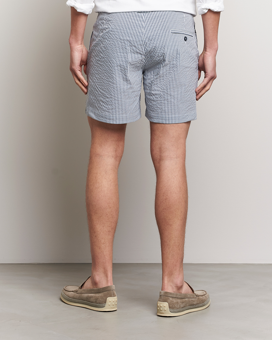 Mies | Uimahousut | The Resort Co | Tailored Swim Shorts Navy Stripe Seersucker