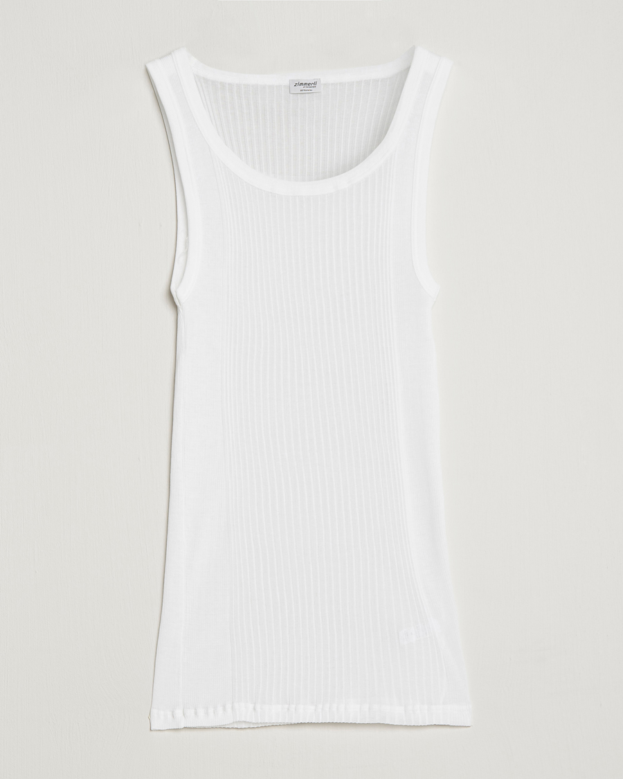 Mies | T-paidat | Zimmerli of Switzerland | Ribbed Mercerized Cotton Tank Top White
