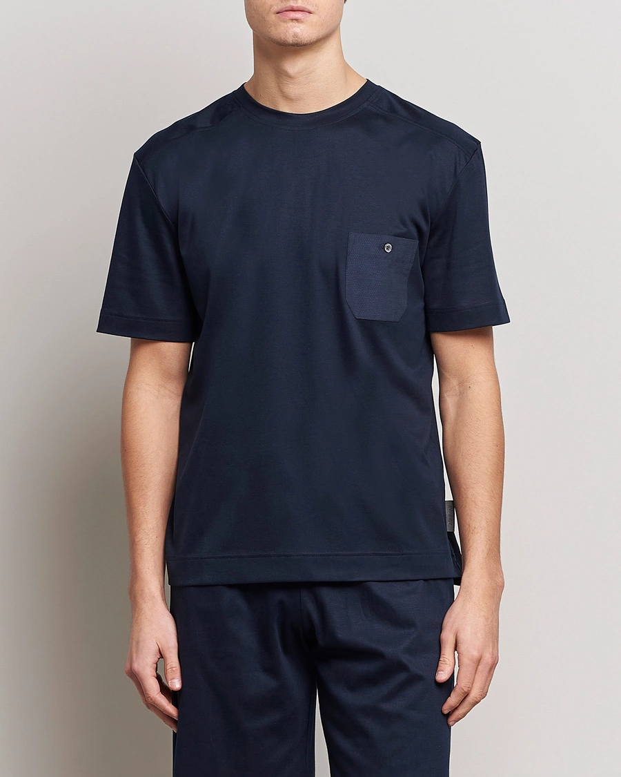 Mies | Yöpaidat | Zimmerli of Switzerland | Cotton/Modal Crew Neck Loungwear T-Shirt Midnight