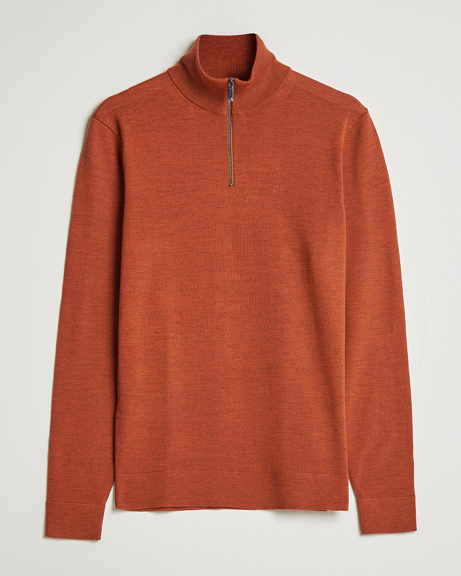 Mies | Puserot | Calvin Klein | Superior Wool Knitted Half Zip Gingerbread Brown
