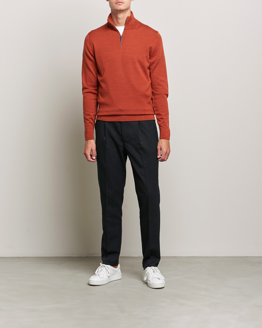 Mies | Puserot | Calvin Klein | Superior Wool Knitted Half Zip Gingerbread Brown